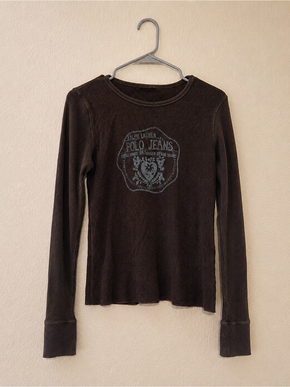 Ralph Lauren Brown Long Sleeve Waffle Knit Polo Jeans Tee